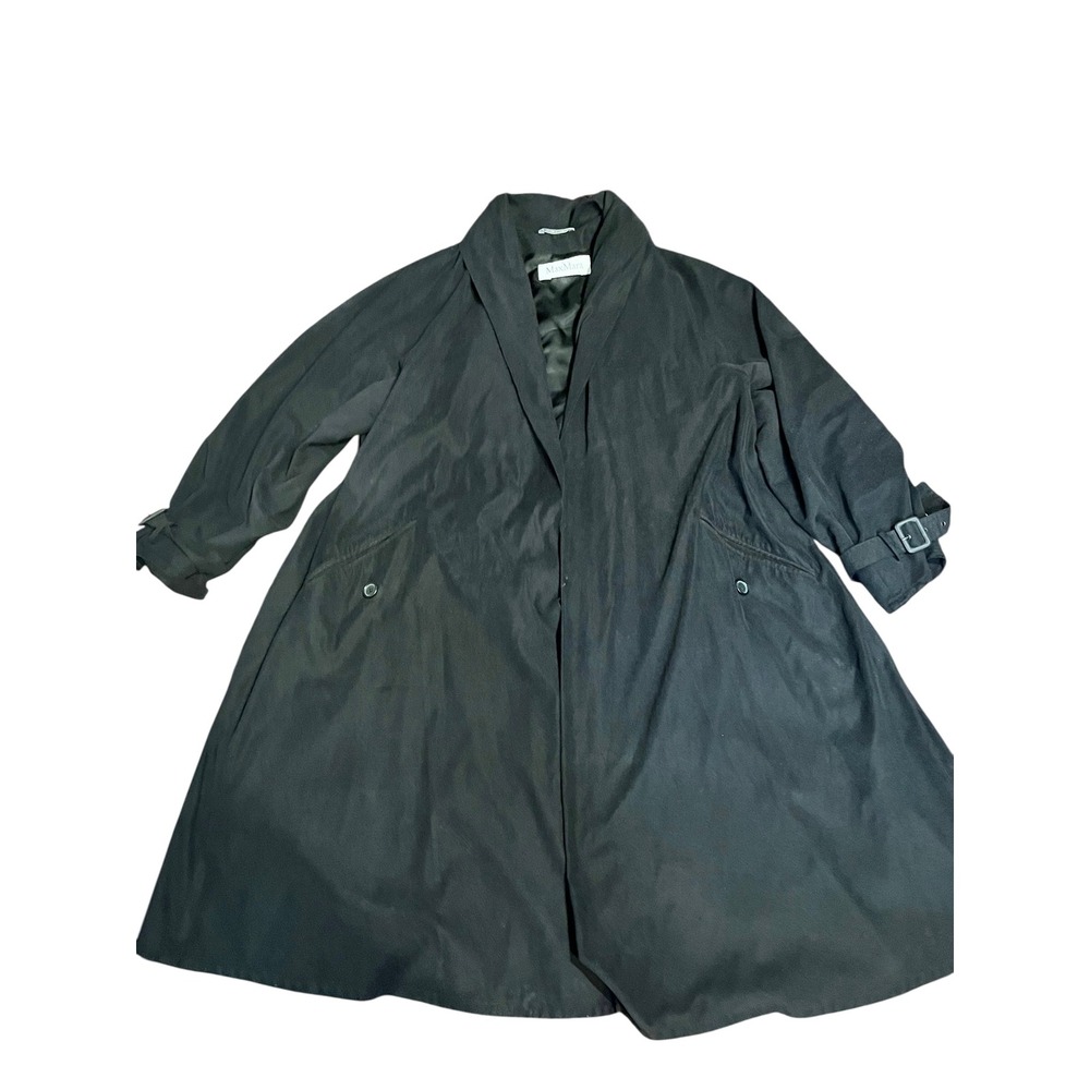 Max Mara Black Lightweight Trench Coat Made in Italy Shawl Collar Swing Jacket 6
